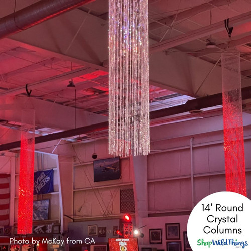 Not sure what to do with those super high ceilings? Sparkling Crystal Columns by ShopWildThings add a punch of glam to any space and go up in minutes. Great for hanging from extra tall ceilings or creating height in rooms with our ground supported options, these dazzling Crystal Columns are a must have for designers!