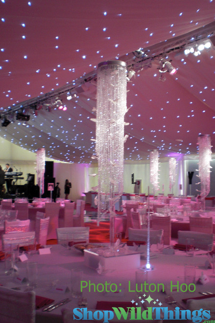 Crystal Swirling Iridescent Beaded Curtain on a tabletop
