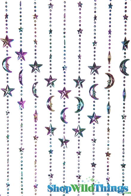 Mardi Gras Colors Stars & Moons Beaded Curtain Adds Sparkle, Texture and Dimension to Retail Store Displays, Stage and Photo Backdrops or Events and Parties | ShopWildThings.com