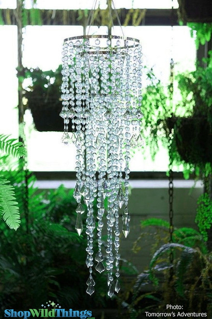 ShopWildThings Sea Glass Diamante Duo Delight Chandelier , 44" Long Tiered Light Fixture with Sparkling Bead Strands