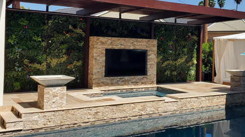 Outdoor Poolside Patio Greenery Wall with UV treated Artificial Greenery Walls by ShopWildThings.com – Don’t Miss the Butterfly Accents!