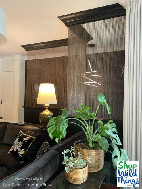 Fabulous Home Ceiling Decor with Lynx Metal Chain Curtains by ShopWildThings.com

Lynx Aluminum Chain Curtains by ShopWildThings.com are a perfect balance of sophistication and elevation for any space, residential or commercial. Available in 7 ready to ship colors, and an endless number of colors and sizes with our custom fabrication – add these metal chain curtains to your design for a transformative experience.
Pictured here are “Matte Brown” Lynx Aluminum Chain Curtains by ShopWildThings.com