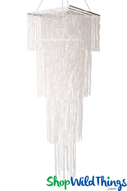 6.6 Foot Long Square Tiered Chandelier, Iridescent Crystal Beaded Lighting by ShopWildThings.com