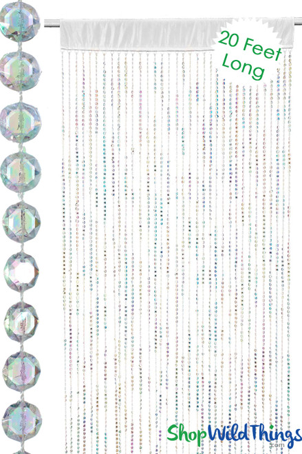 9 Foot Long Crystal Iridescent Beaded Curtain with Elegant Satin Rod Pocket, Classy Backdrop Panel | ShopWildThings.com