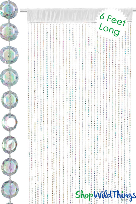 6 Foot Long Crystal Iridescent Beaded Curtain with Elegant Satin Rod Pocket, Classy Backdrop Panel | ShopWildThings.com