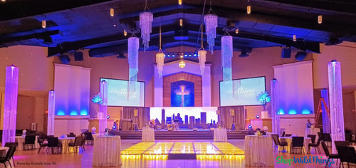 When it's time to sparkle, it's time to call ShopWildThings! 
With our fully matching collection of Diamonds Iridescent Beaded Decor, we have everything you need to make a spectacular design. This collection features matching Beaded Curtains, Columns, Chandeliers, Swags, and more.

Sparkling Ceiling Decor and Extra Tall Crystal Columns