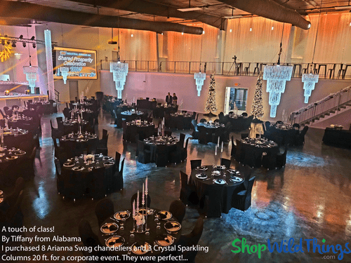 Crystal Beaded Chandeliers in Event Venue, Decor by ShopWildThings.com