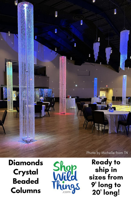 When it's time to sparkle, it's time to call ShopWildThings! 
With our fully matching collection of Diamonds Iridescent Beaded Decor, we have everything you need to make a spectacular design. This collection features matching Beaded Curtains, Columns, Chandeliers, Swags, and more.

Sparkling Ceiling Decor and Extra Tall Crystal Columns