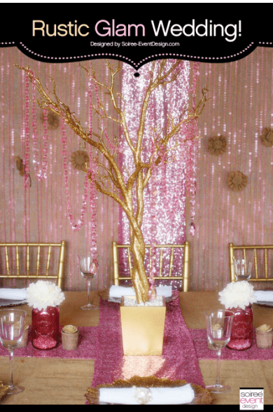 Create Sparkling Centerpieces by Draping Pink Iridescent Diamond Bead Strands on Manzanita Trees
