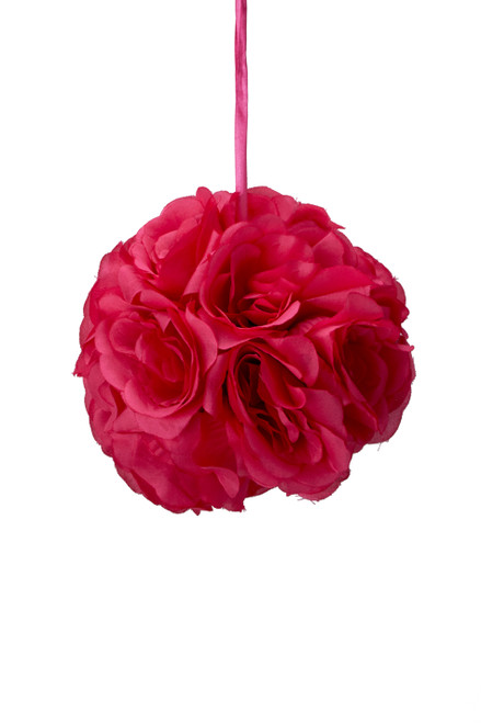 Fuchsia Flower Ball, Faux Hanging Silk Roses by ShopWildThings