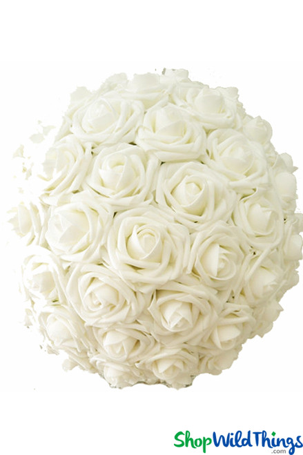 Real Feel Foam Flower Ball, 12" Ivory Roses Pomander Kissing Ball that Floats by ShopWildThings.com