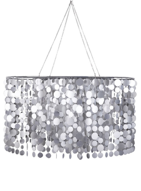 3 Foot Wide Chandelier with Lightweight PVC Matte Silver Circular Beads, ShopWildThings.com