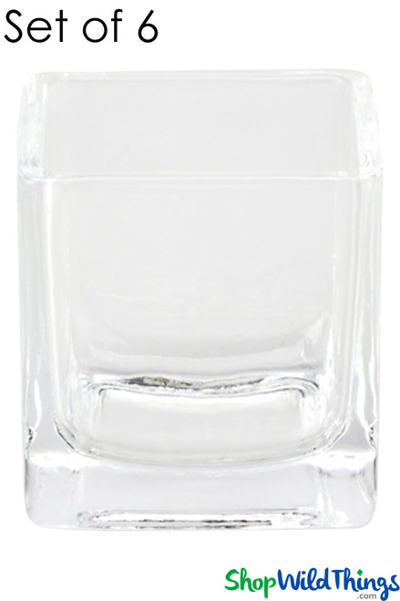 Clear Glass Square Vase Min of 6 for Candles, Flowers, Succulents or Seasonal Projects by ShopWildThings.com