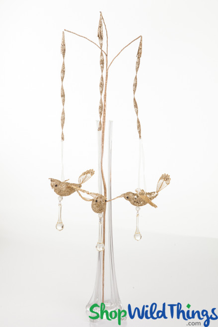 Gold bird ornaments | Decorative bird glitter spray | ShopWildThings.com