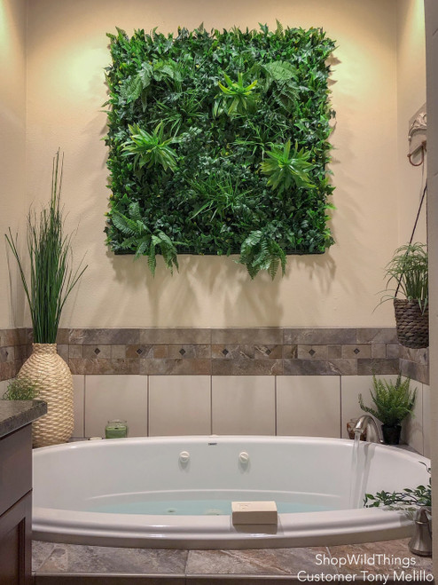 Artificial Greenery Wall in a Bathroom by ShopWildThings.com