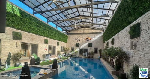 Transform an indoor pool into a lush private retreat with artificial greenery
This luxury pool enclosure features our Paradise Greenery Wall Panels (40"x40", Indoor/Outdoor UV & flame retardant) from ShopWildThings. An effortless way to add resort-style ambiance and vibrant greenery to large vertical spaces—no watering required.