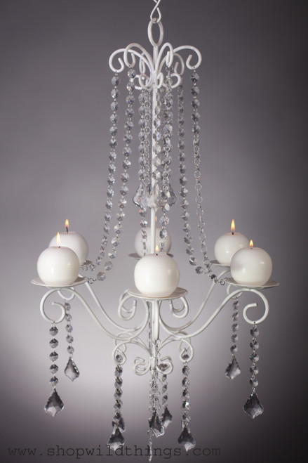 Chandelier "Hayden" White Crystal - 16.7" x 28" - 6 Candle Plates | ShopWildThings