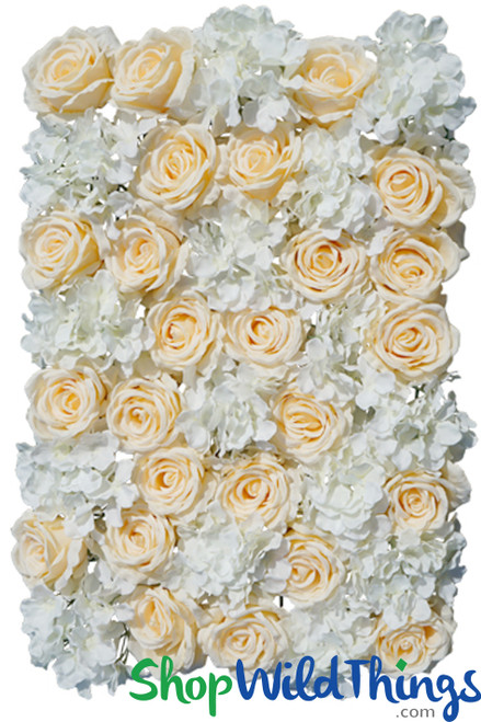Peach & Ivory Roses and Hydrangeas Flower Wall Backdrop Panels ShopWildThings.com