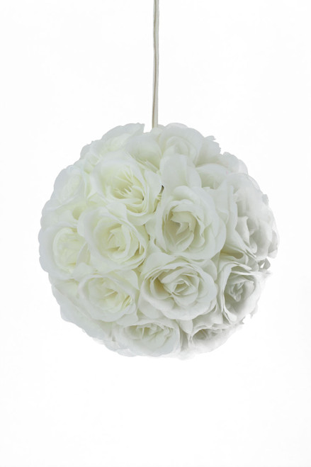 8.5" Ivory Roses Pomander Flower Ball Garland | Silk Floral Wedding Decorations | Hang, Carry or Tabletop | ShopWildThings.com