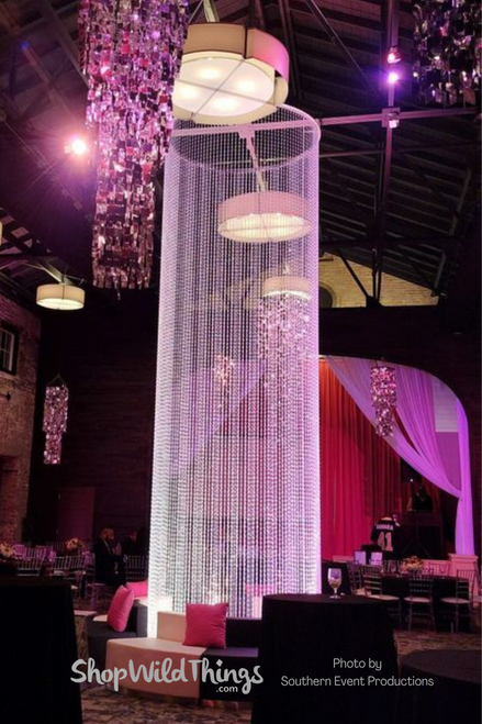 ShopWildThings Silver Metallic Chandelier with Custom Beaded Columns Create Elegant Event Décor