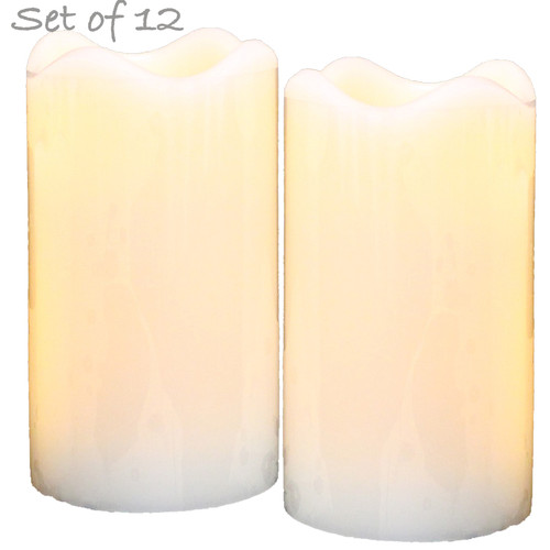 LED Flameless Wax Pillar Candles - Ivory - Set of 12 - 5" Tall | ShopWildThings