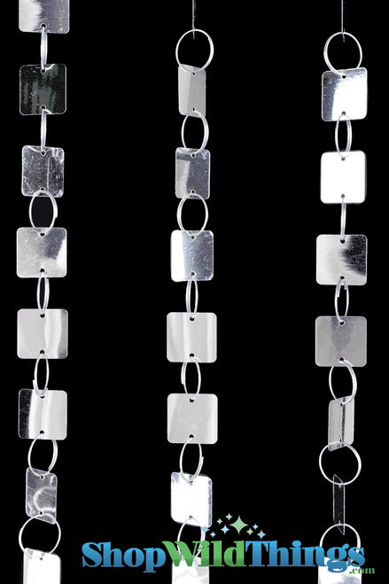 12 Foot Long Curtain, Metallic Silver PVC Discs are Inherently Fire Proof, Lightweight and Easy to Hang | ShopWildThings.com
