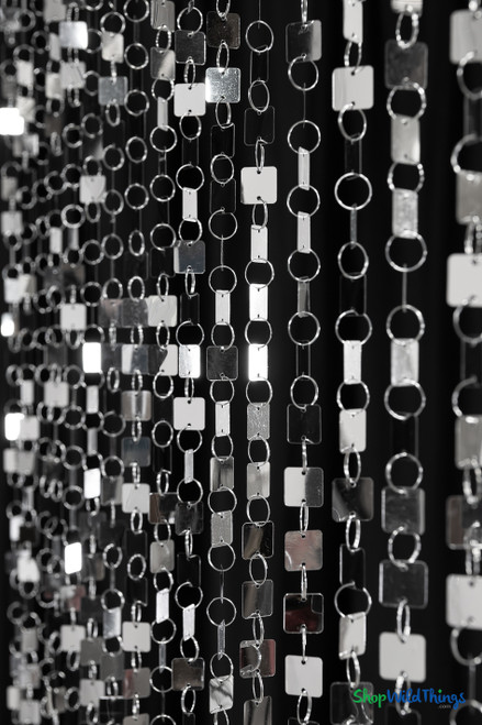 12 Foot Long Curtain, Metallic Silver PVC Discs are Inherently Fire Proof, Lightweight and Easy to Hang | ShopWildThings.com