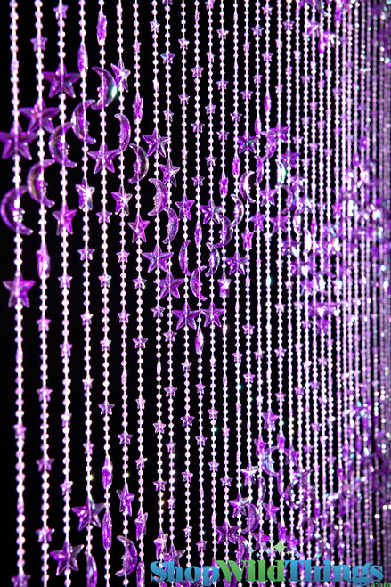 Purple Iridescent Stars & Moons Beaded Curtain Adds Sparkle, Texture and Dimension to Retail Store Displays, Stage and Photo Backdrops or Events and Parties | ShopWildThings.com