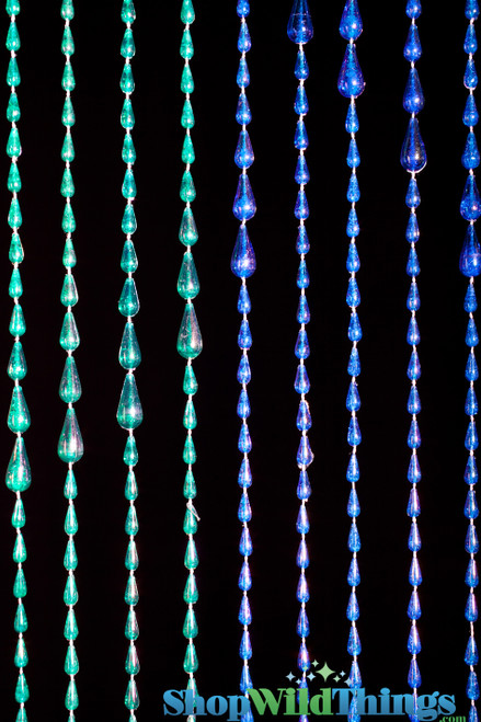 Close up of Rainbow Iridescent Raindrop Beaded Curtains, High Quality Beaded Curtains from ShopWildThings.com