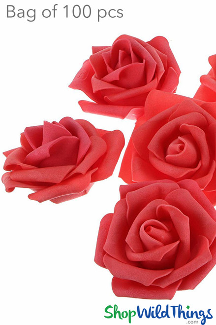 Real Feel Foam Flowers, 100 Bright Coral Red Roses for Centerpieces, Crafts or Float in Water | ShopWildThings.com