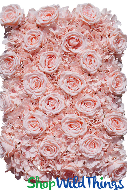 Premium Peachy Pink Roses and Hydrangeas Flower Wall Backdrop Panels ShopWildThings.com