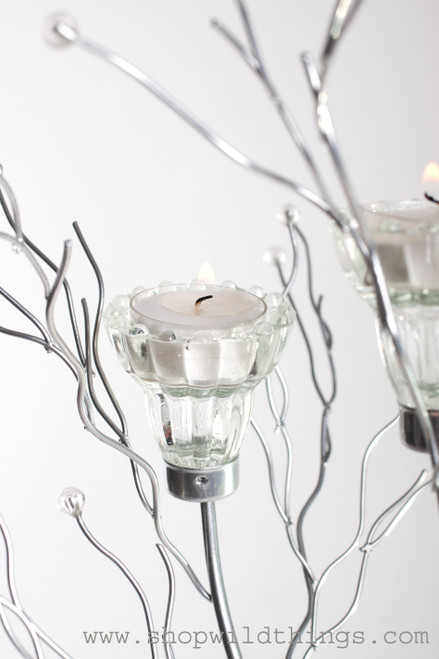 COMING SOON! Metal Candle Tree Silver with Clear Beads - 5 cups, 36"  tall