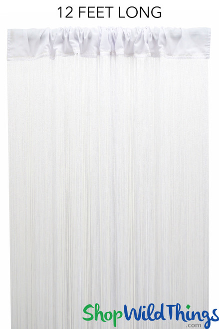 White String Curtain Fringe Panel for Doors and Windows, 12' Long Rod Pocket Curtain Backdrop by ShopWildThings.com