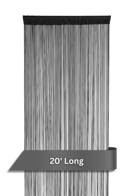 String Curtain Black 3 FT x 20FT - Polyester & Cotton "Nassau" (trimmable length!)