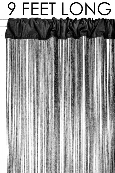 Black String Curtain Fringe Panel for Doors and Windows, 9' Long Rod Pocket Curtain Backdrop by ShopWildThings.com