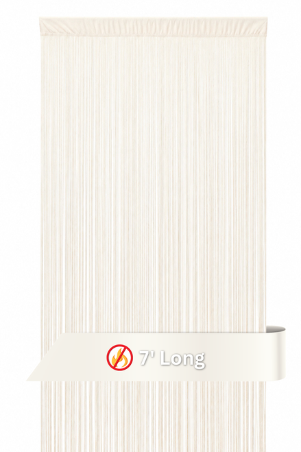 Ivory Fire Treated String Curtain Fringe Panel for Doors and Windows, 7' Long Rod Pocket Curtain Backdrop by ShopWildThings.com