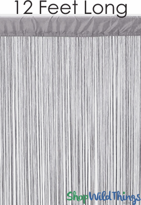 Silver Gray String Curtain Fringe Panel for Doors and Windows, 12' Long Rod Pocket Curtain Backdrop by ShopWildThings.com