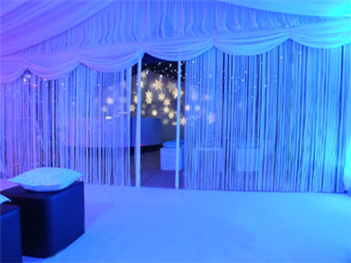 Long White Fringe Curtain Panels for Weddings and Events by ShopWildThings.com