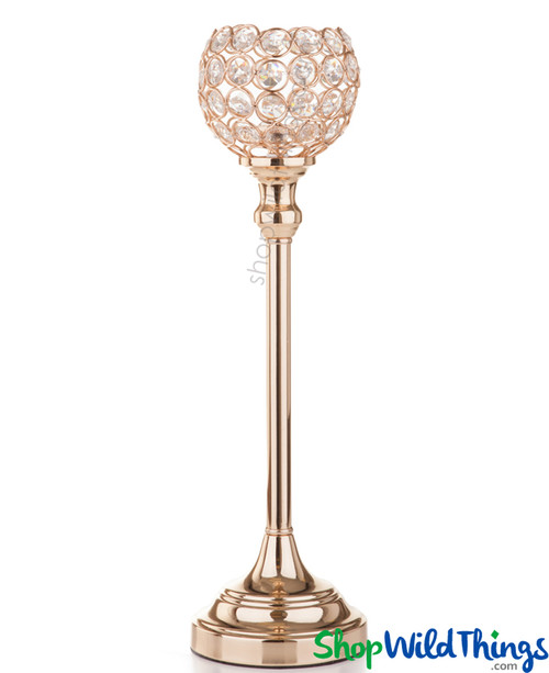 Beaded Real Crystals Candle Holder - Goblet - "Prestige" - 15" Gold