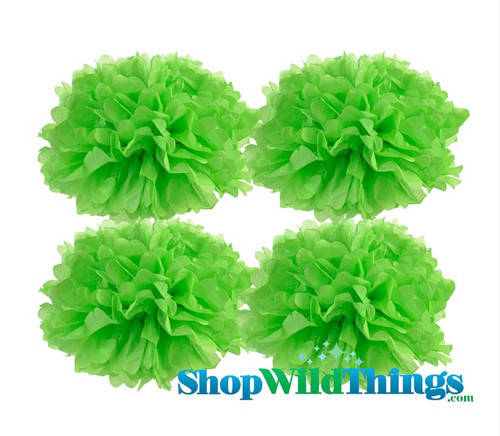 Tissue Paper Pom Poms, Large 12" Lime Green Set of 4 Party Decorations, ShopWildThings.com