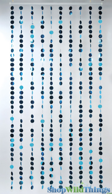 Metallic Turquoise Blue PVC Discs are Featured on ShopWildThings Ready to Hang Lightweight Spangles Curtains