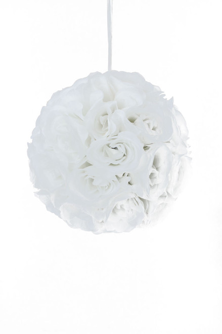 8.5" White Pomander Flower Ball Garland | Silk Floral Wedding Decorations | Hang, Carry or Tabletop | ShopWildThings.com