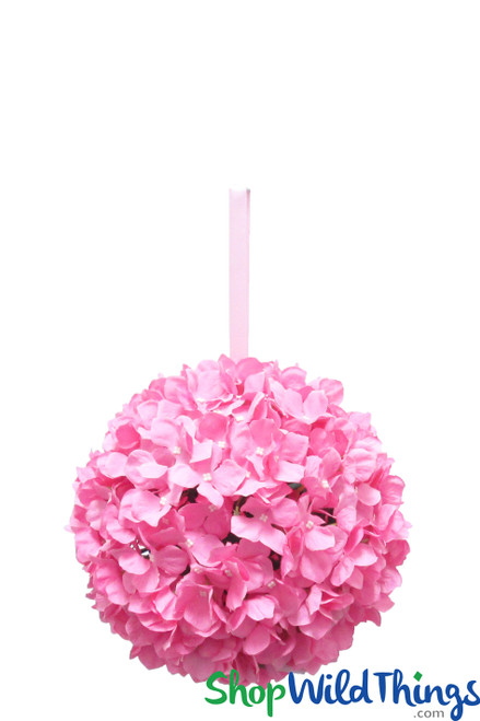 10" Pink Pomander Flower Ball Garland | Silk Floral Wedding Decorations | Hang, Carry or Tabletop | ShopWildThings.com