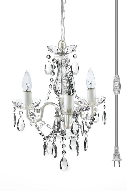 Chandelier Bohemian White & Clear - 16" x 13" - 3 Lights - With Plug - Collapsible