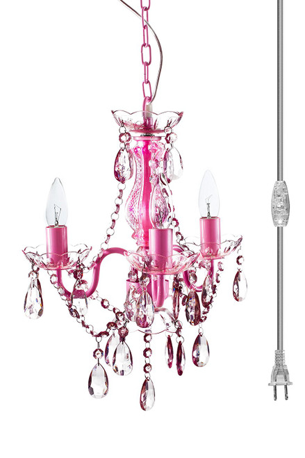 Chandelier Bohemian Pink - Small 3 Light - With Plug by ShopWildThings.com