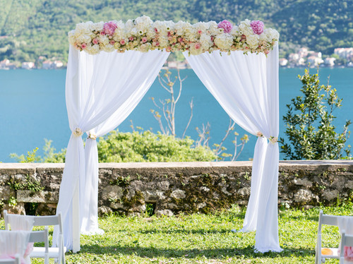 Large Square Gazebo, Indoor/Outdoor Ceremony Structure Kit, Complete with All Hardware & Sheers, ShopWildThings.com