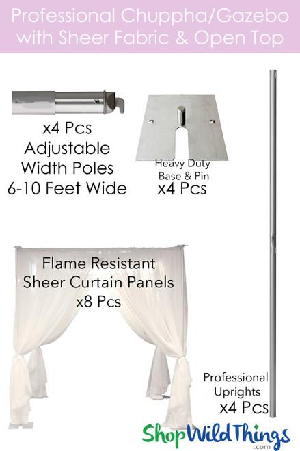 Width Adjustable Pipe & Drape Gazebo Kit, All Hardware Included, Choose Color of Sheers | ShopWildThings.com
