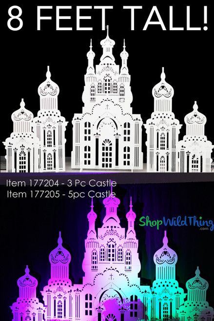 Freestanding Laser Cut Castle Backdrop, Extra Large Stage & Event Prop, 5Pc White Carved Wood | ShopWildThings.com