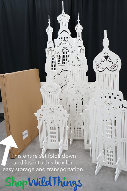Laser Cut Wooden Castle Prop Backdrop, Extra Large 5Pc Freestanding, Intricate Detailing | ShopWildThings.com