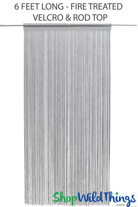 Silver Gray Fire Treated String Curtain Fringe Panel for Doors and Windows, 6' Long Rod Pocket Curtain Backdrop by ShopWildThings.com